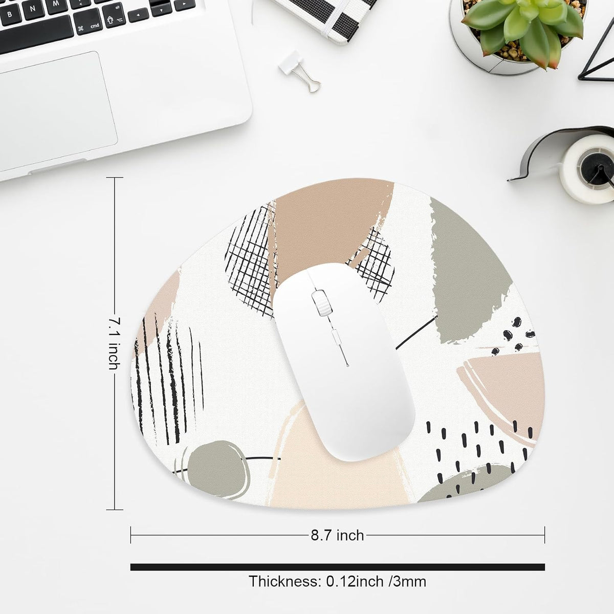 Mouse Pad, Premium-Textured Oval Computer Pad, 8.7" x 7.1" Thick 3 mm Anti-Slip Waterproof Rubber Cute Mouse Mat for Office, Home, Gaming, Laptop, PC, Artistic Dots