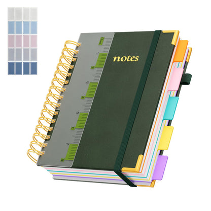 Line Hardcover Spiral Notebook with Removable Dividers Tabs & Ruler, 5 Subject Notebook College Ruled, 300 Page, Large 8"x10" B5 Notebooks for Work School, Lined Journal for Women & Men, Purple