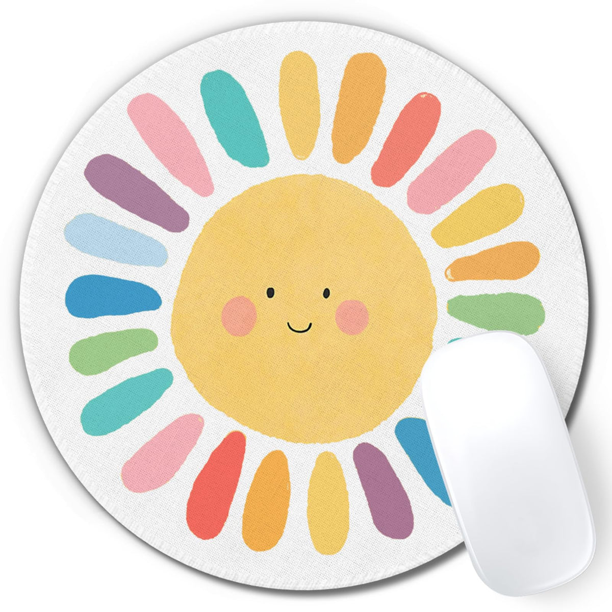 Boho Colorful Sunshine Rainbow Mouse Pad, Cute Sunshine Mouse Pads Mousepad for Desk Home Office Dorm Computers Laptop, Boho Office Supplies Desk Accessories, 7.9x7.9 Inch