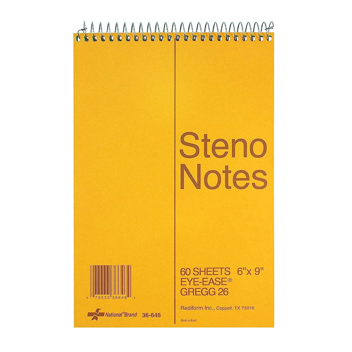 National Steno Notebook, Gregg-Ruled, Green Eye-Ease Paper, Brown Cover, 6" x 9", 60 Sheets (36646)