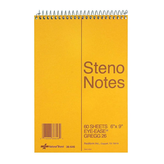 National Steno Notebook, Gregg-Ruled, Green Eye-Ease Paper, Brown Cover, 6" x 9", 60 Sheets (36646)