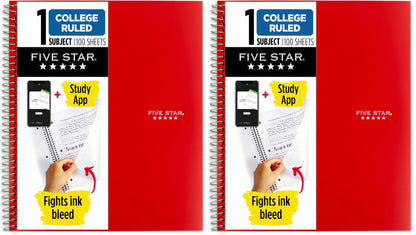 Five Star Spiral Notebook + Study App, 1 Subject, College Ruled Paper, 8.5" x 11", 100 Sheets, Blue (Color May Vary) (72565)