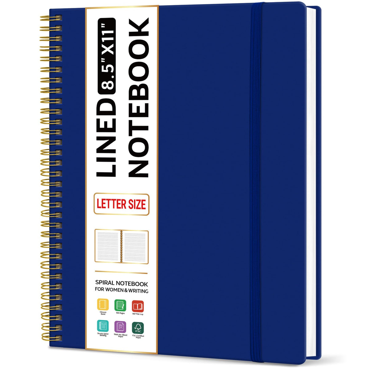 Taja Large Spiral Lined Notebook for Work, Journal for Women & Men
