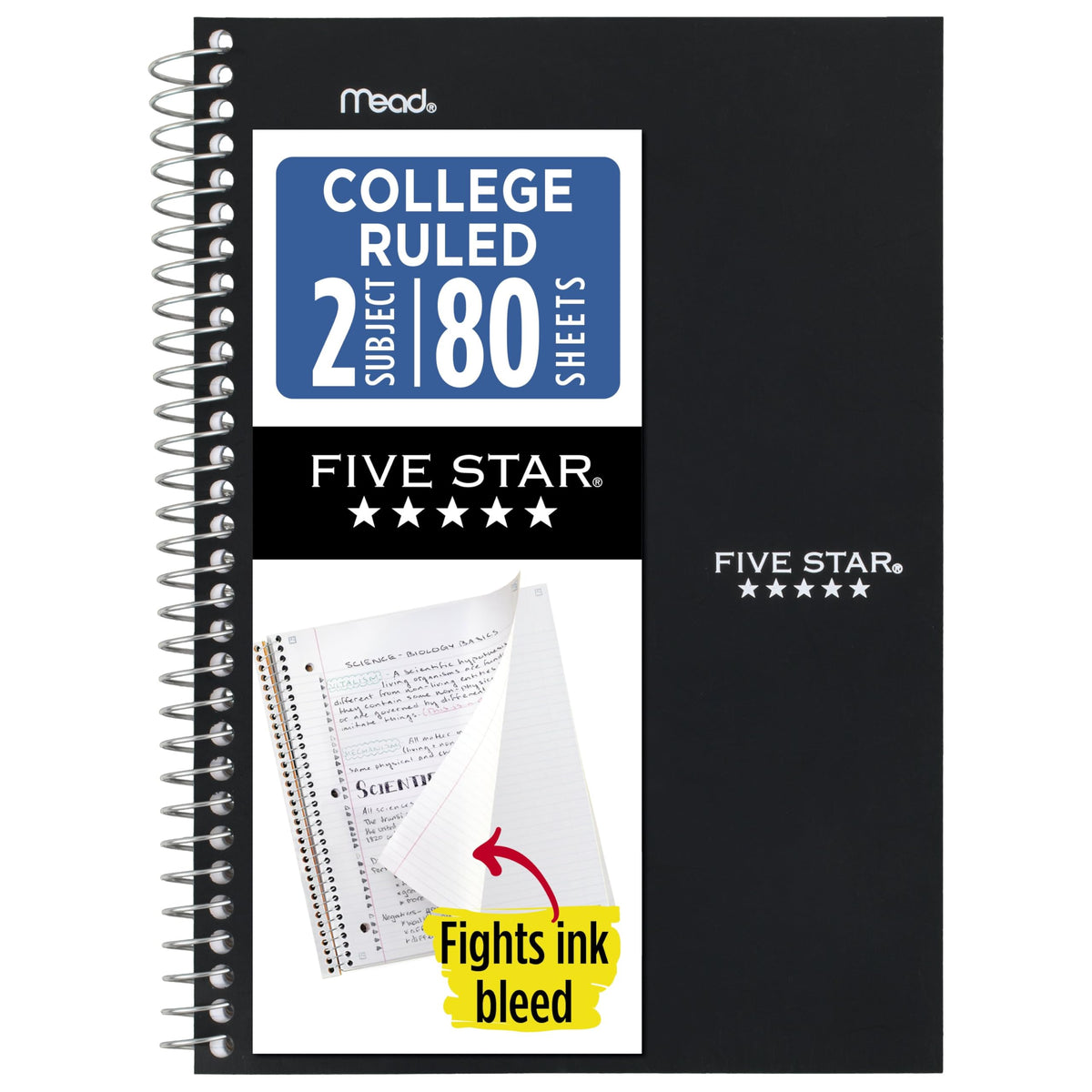 Five Star Spiral Notebook, 2 Subject, College Ruled Paper, 6" x 9.5", 80 Sheets, Blue (840029CG1)