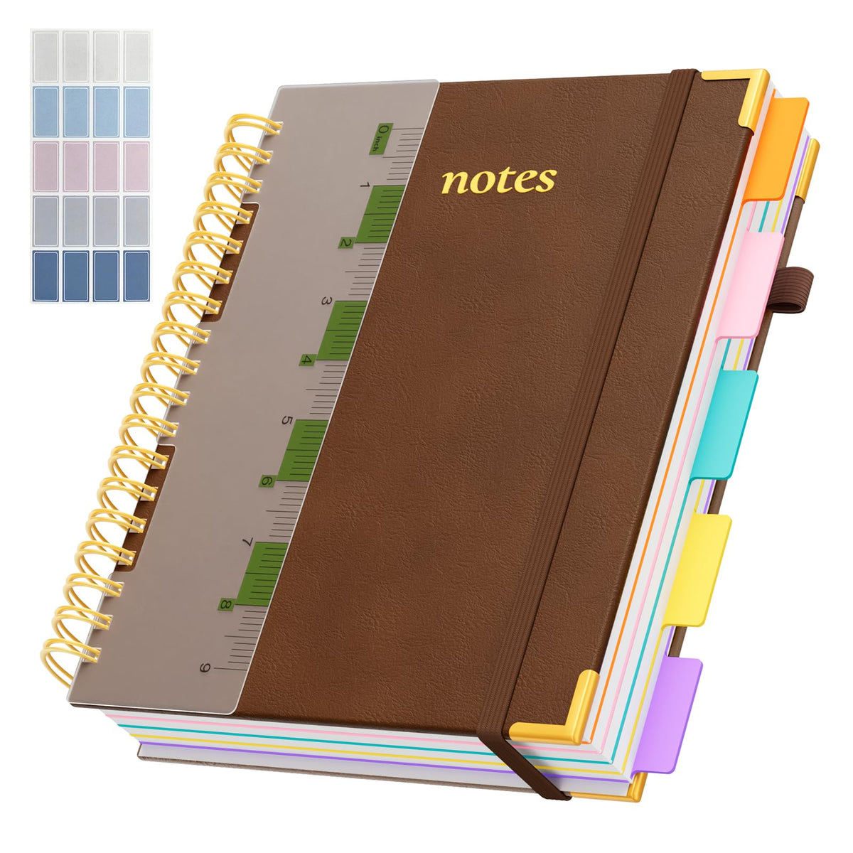 Line Hardcover Spiral Notebook with Removable Dividers Tabs & Ruler, 5 Subject Notebook College Ruled, 300 Page, Large 8"x10" B5 Notebooks for Work School, Lined Journal for Women & Men, Purple