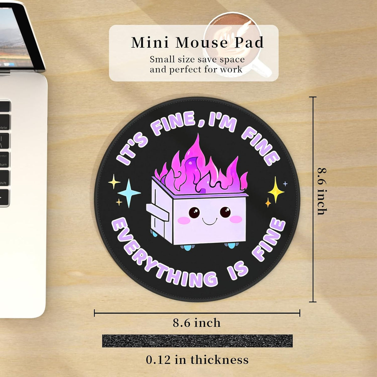 Hancynir Funny Mouse Pad for Desk, Cute Dumpster on Fire Round Mousepad