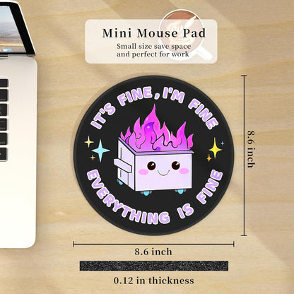 Hancynir Funny Mouse Pad for Desk, Cute Dumpster on Fire Round Mousepad