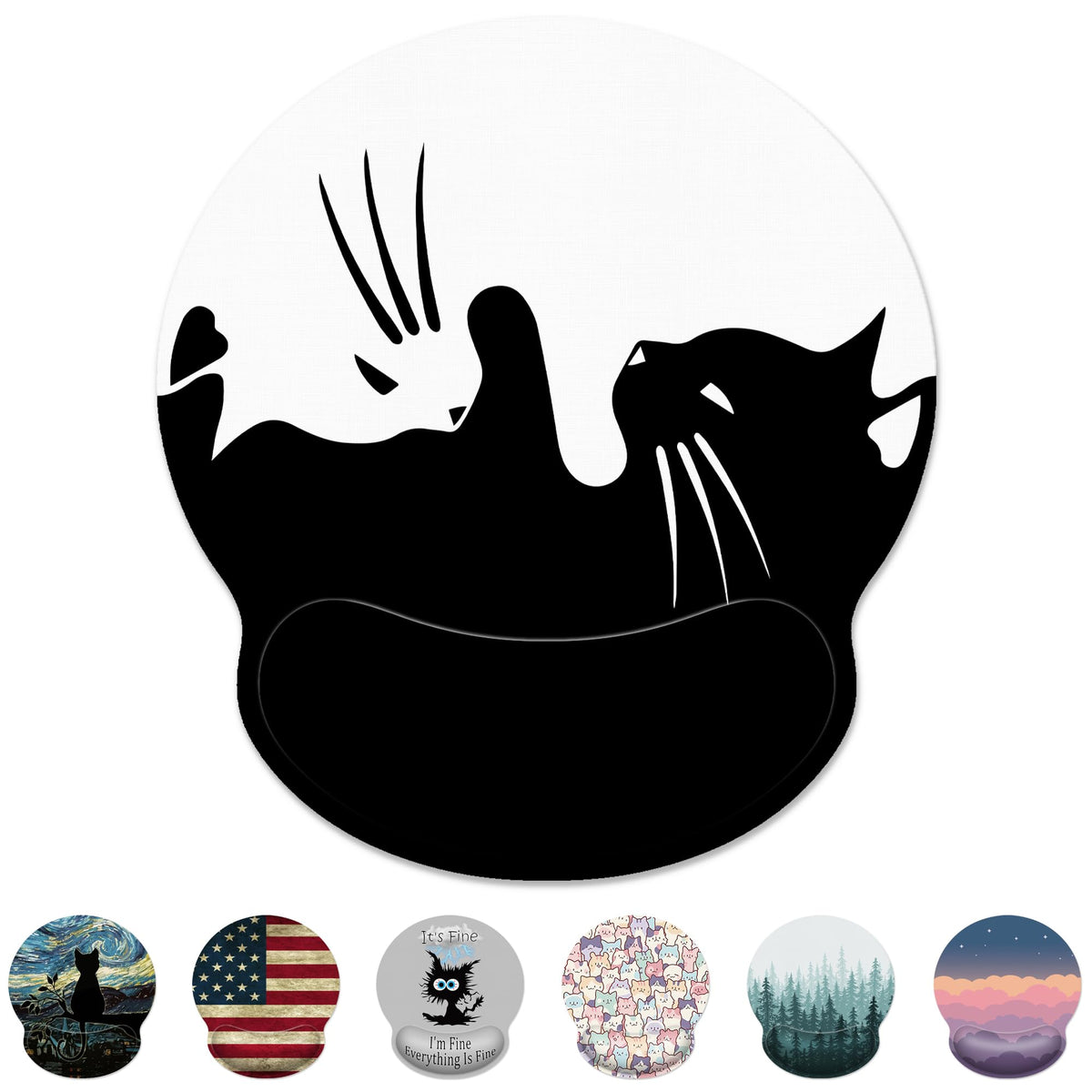 Kawaii Anime Black Cat Ergonomic Mouse Pad with Wrist Rest for Desk Work