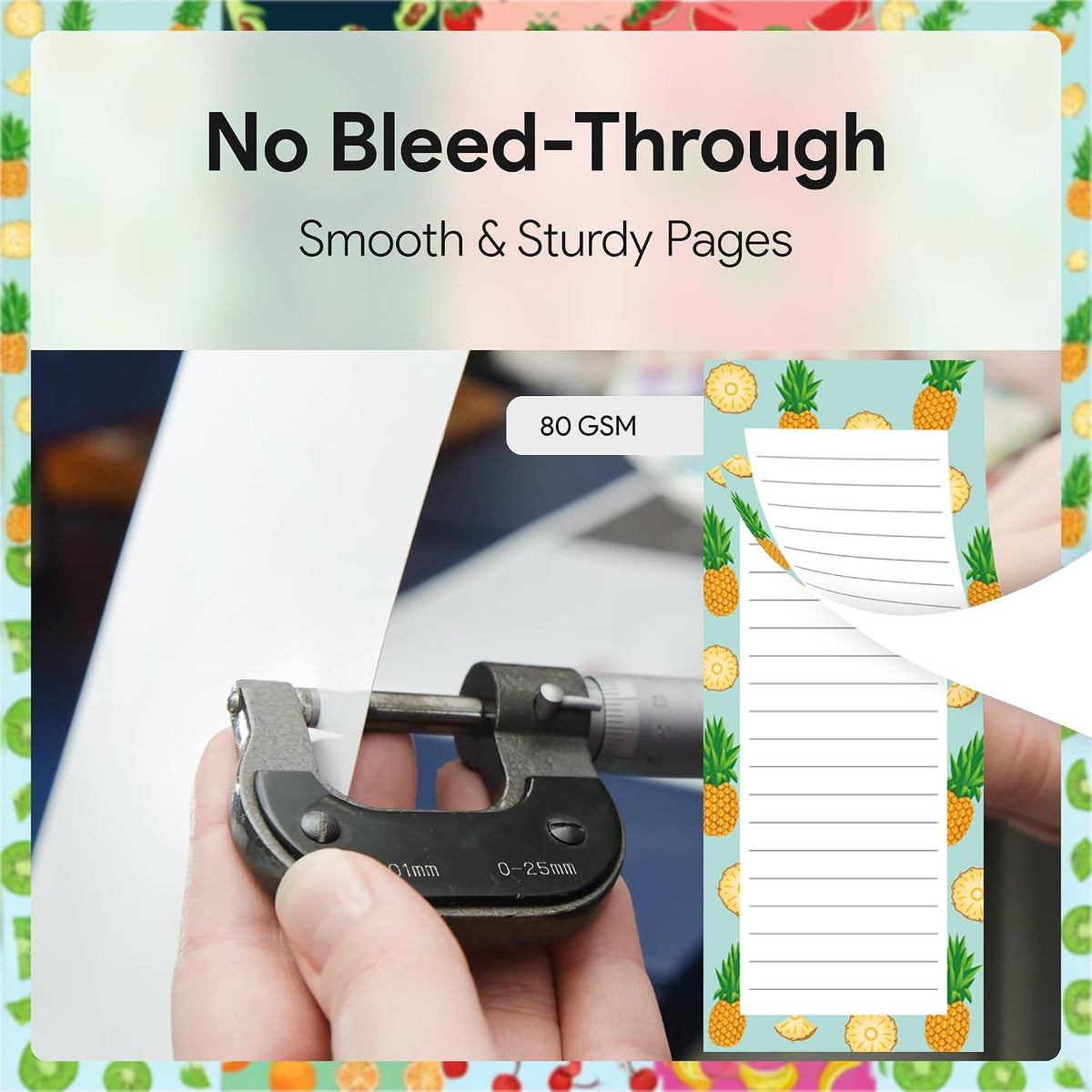 Magnetic Notepads for Refrigerator, 4 Pack Large Grocery List, Fruit