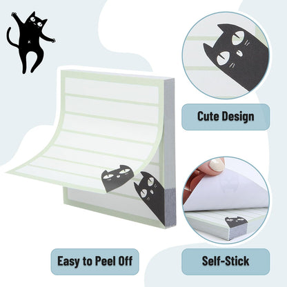 Mr. Pen- Black Cat Sticky Notes Set, 3" x 3", 6 Pads, 480 Sheets | Black Cat Sticky Notes, Memo Pads, Self-Stick Note Pad for Office, School, Home, Study & Organization