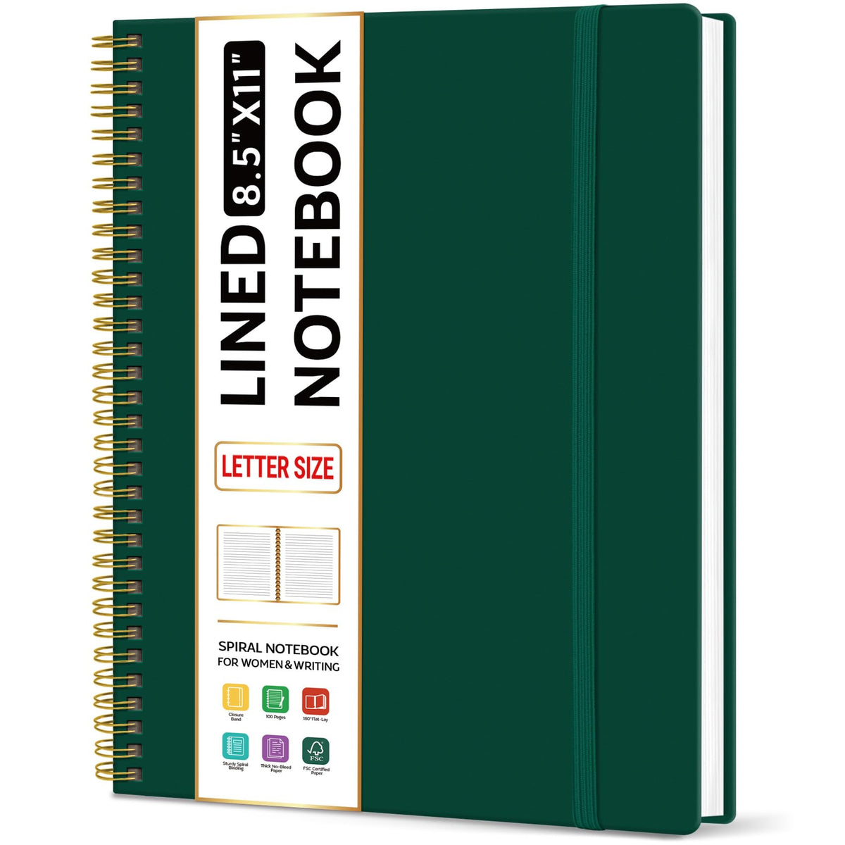 Taja Large Spiral Lined Notebook for Work, Journal for Women & Men