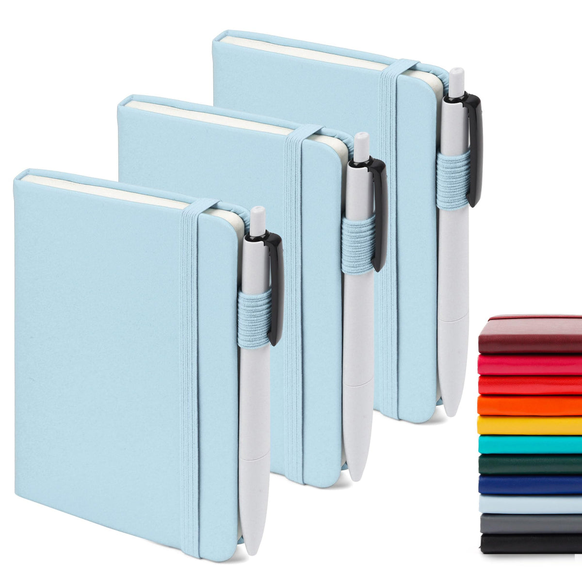 feela 3 Pack Pocket Small Notebook Journals, Mini Cute Hardcover College Ruled Notepad Women Office Supplies, with 3 Black Pens, 3.5”x 5.5”, A6, Pastel Colors, Light Blue, Light Purple, Light Green