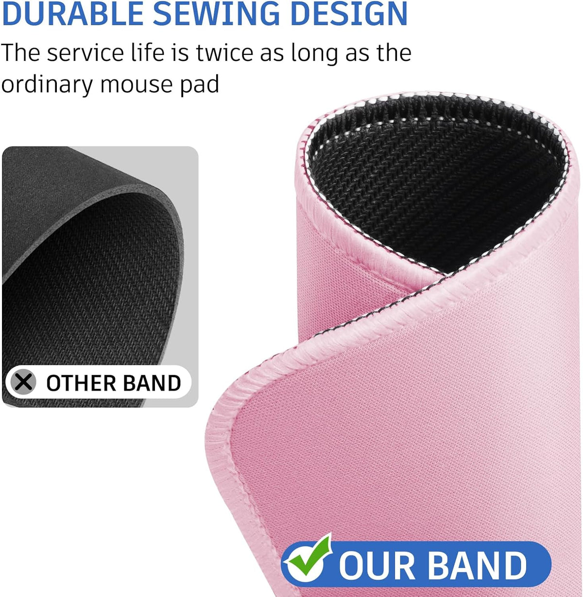Pink Mouse Pad, Nice and Cute Mouse Pad, Splash-Proof Textured 10.2 x 8.2Inch, Stitched Edge Non-Slip Waterproof Rubber