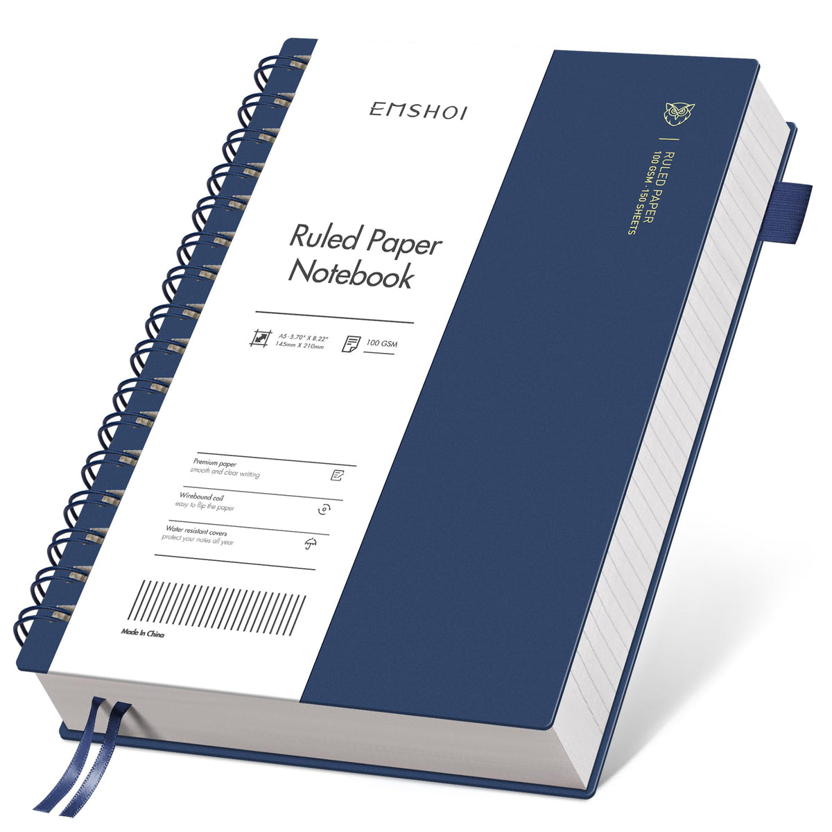 EMSHOI Lined Spiral Journal Notebook, 300 Pages, B5 Size (7.4'' x 10.1'')