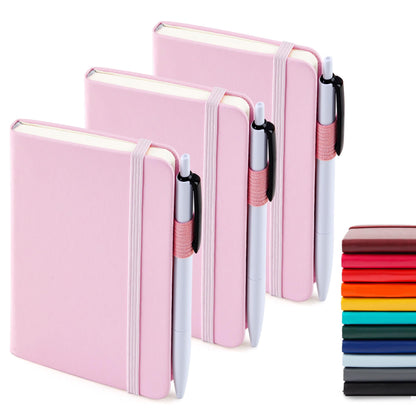 feela 3 Pack Pocket Small Notebook Journals, Mini Cute Hardcover College Ruled Notepad Women Office Supplies, with 3 Black Pens, 3.5”x 5.5”, A6, Pastel Colors, Light Blue, Light Purple, Light Green