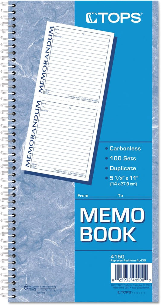 TOPS Memorandum Forms, 2-Part Carbonless, 2 Memos per Page, 100 Sets (4150)