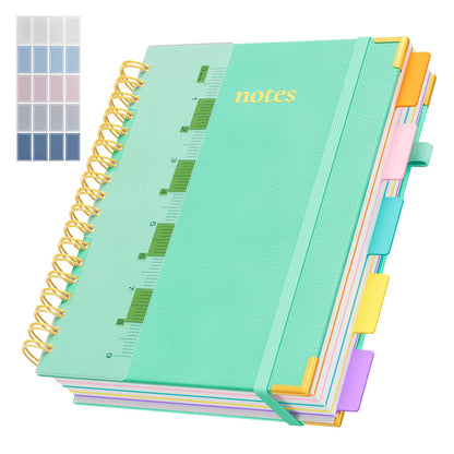 Line Hardcover Spiral Notebook with Removable Dividers Tabs & Ruler, 5 Subject Notebook College Ruled, 300 Page, Large 8"x10" B5 Notebooks for Work School, Lined Journal for Women & Men, Purple