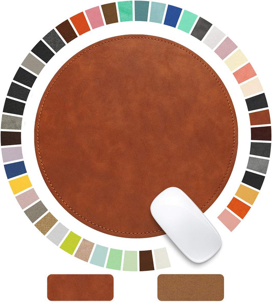 Mouse Pad，Round Mouse Pad，PU Mouse Pad，Leather Mouse Pad with Stitched Edge Micro-Fiber Base with Non-Slip Waterproof，Mouse Pad for Computers，Laptop，9 x 9 Inch (Caramel Brown)