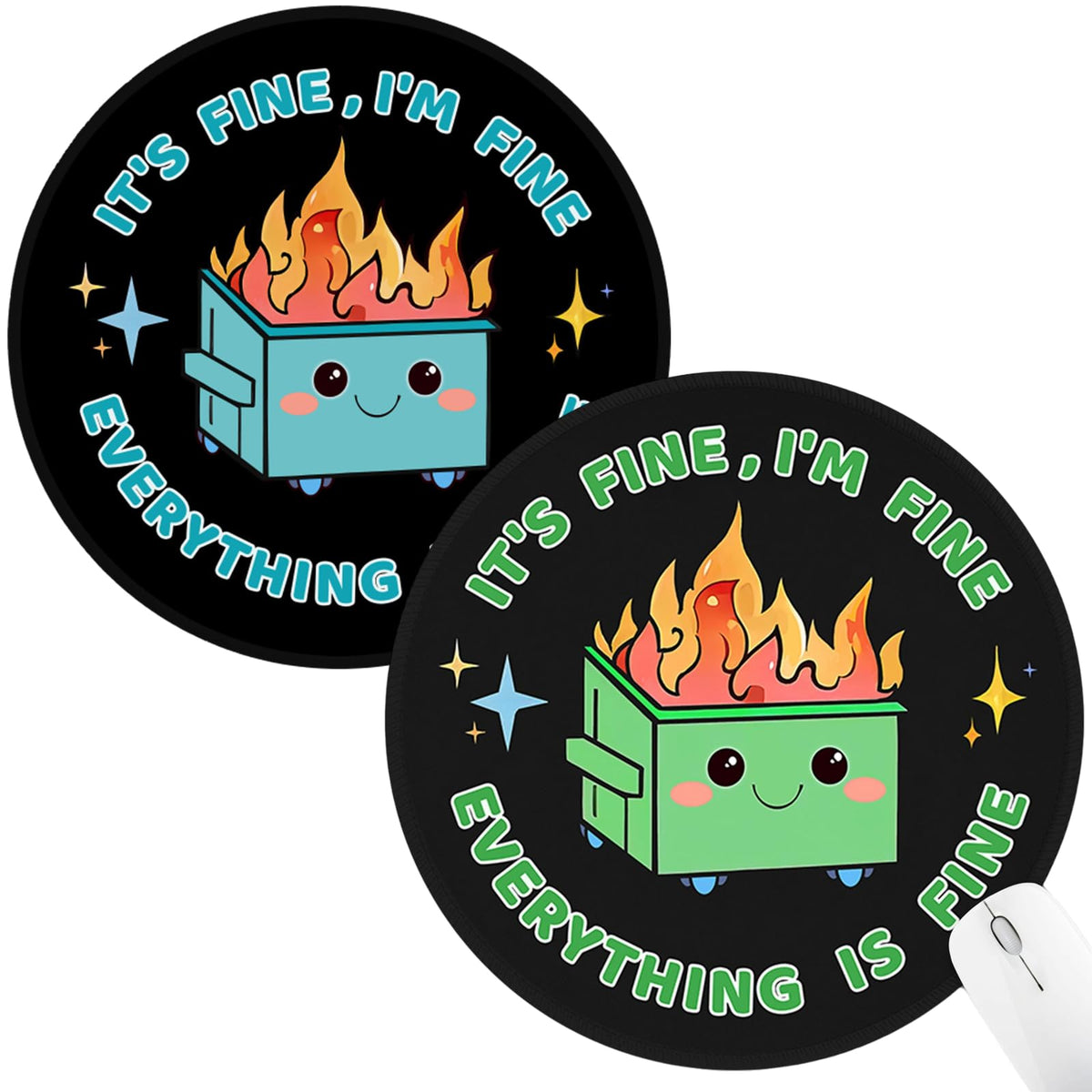 Hancynir Funny Mouse Pad for Desk, Cute Dumpster on Fire Round Mousepad