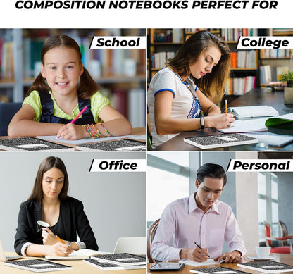 Rosmonde 5 Pack Wide Ruled Composition Notebook, Black Marble Notebooks
