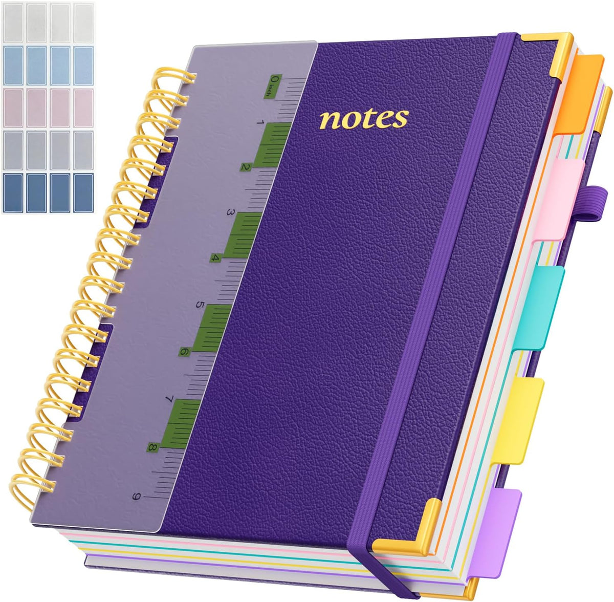 Line Hardcover Spiral Notebook with Removable Dividers Tabs & Ruler, 5 Subject Notebook College Ruled, 300 Page, Large 8"x10" B5 Notebooks for Work School, Lined Journal for Women & Men, Purple