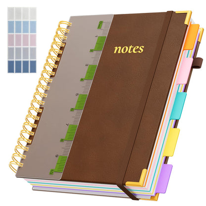 Line Hardcover Spiral Notebook with Removable Dividers Tabs & Ruler, 5 Subject Notebook College Ruled, 300 Page, Large 8"x10" B5 Notebooks for Work School, Lined Journal for Women & Men, Purple