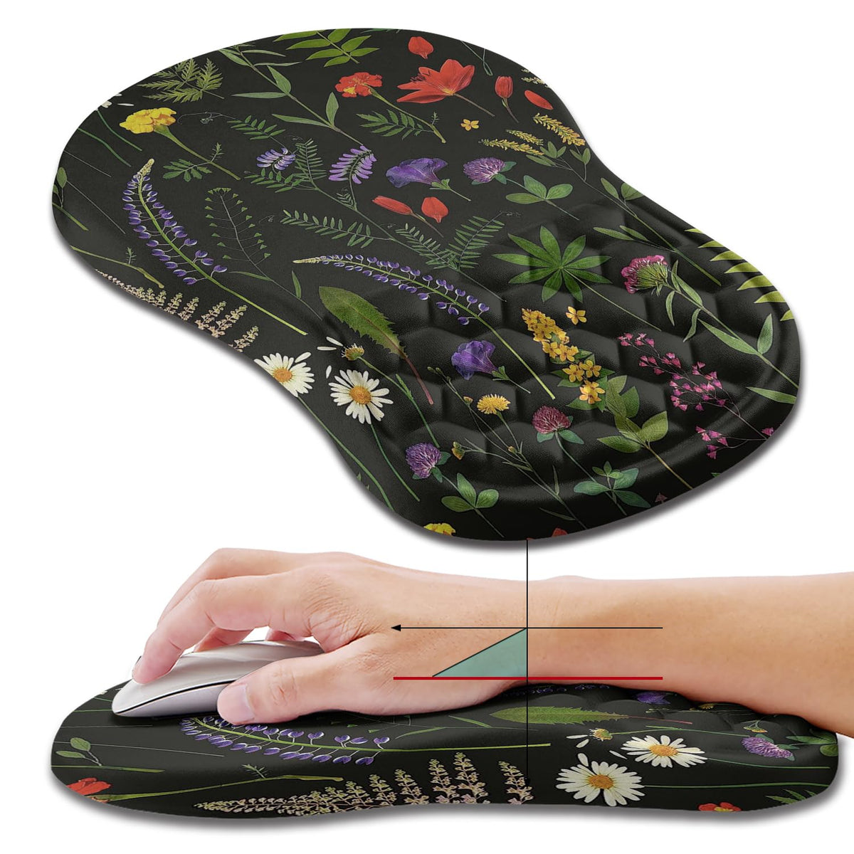 Hokafenle Ergonomic Mouse Pad Wrist Support, Wrist Rest Mousepad for Carpal Tunnel Pain Relief with Integrated Memory Foam Slope Massage Bulge (11.8x7.9 inch,Forest