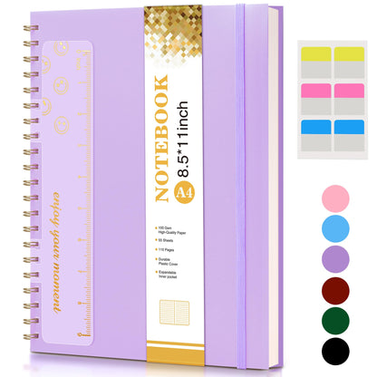 Spiral Notebook Journal 8.5” x 11”, A4 Large Notebooks for Women Men, College Ruled Lined Journal, 100 GSM Paper, Hardcover Spiral Bound Journals for Work School Writing Note Taking Business, Purple