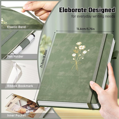 Ovesmusl Leather Journal Notebook, A5 Green Diary 192 Pages