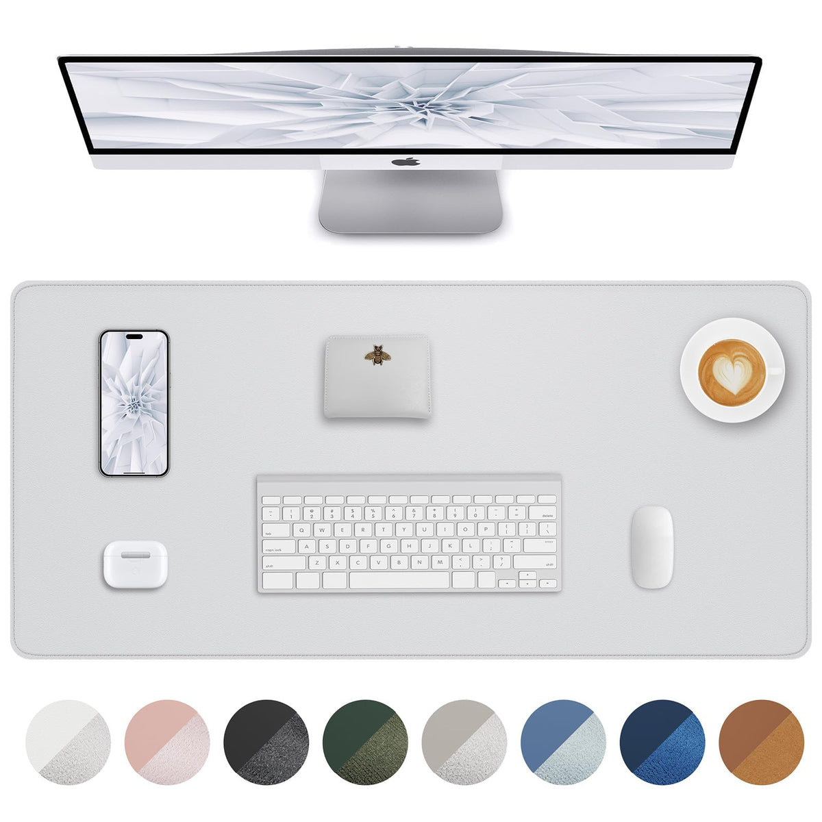 AFIING Desk Pad Protector 23.6" x 13.7" - Non-Slip Waterproof PU Leather Desk Mat for Mouse, Keyboard, Laptop, Office and Home Workspace (Beige)