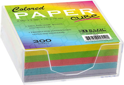 BAZIC Products Color Paper Cube with Tray, 300 Sheets, 2.95 in