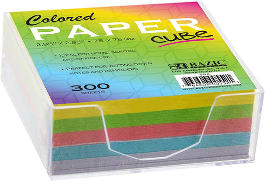 BAZIC Products Color Paper Cube with Tray, 300 Sheets, 2.95 in