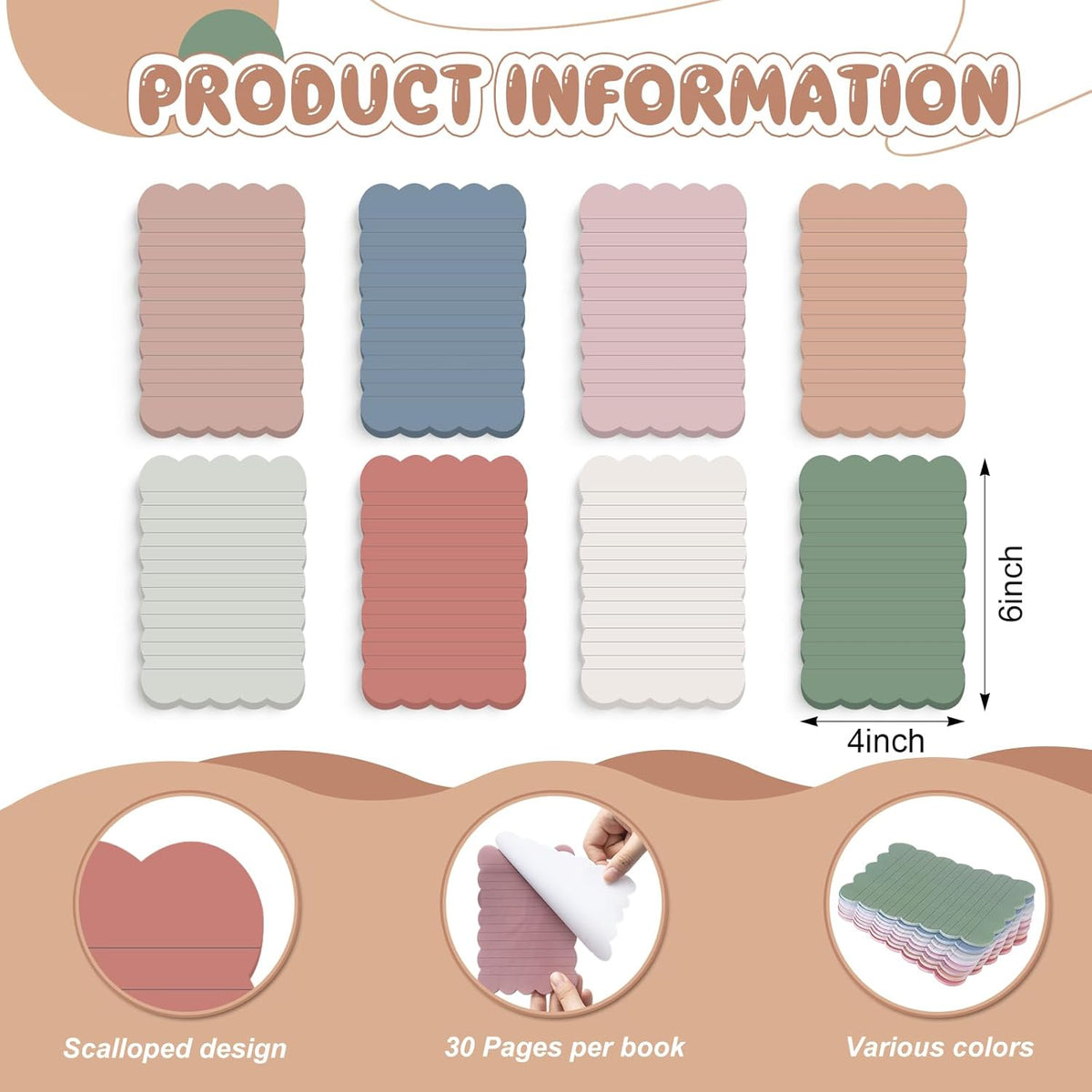 Eaasty 8 Pack Scalloped Sticky Notes Lined 4" X 6" Vintage Memo Pads