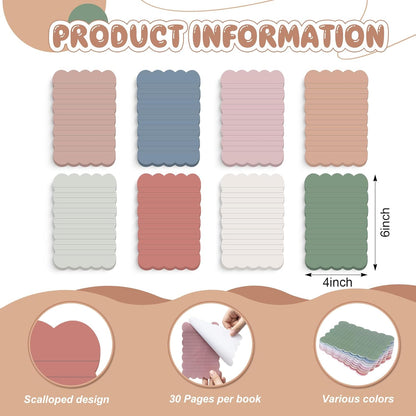 Eaasty 8 Pack Scalloped Sticky Notes Lined 4" X 6" Vintage Memo Pads