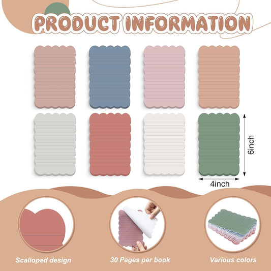 Eaasty 8 Pack Scalloped Sticky Notes Lined 4" X 6" Vintage Memo Pads