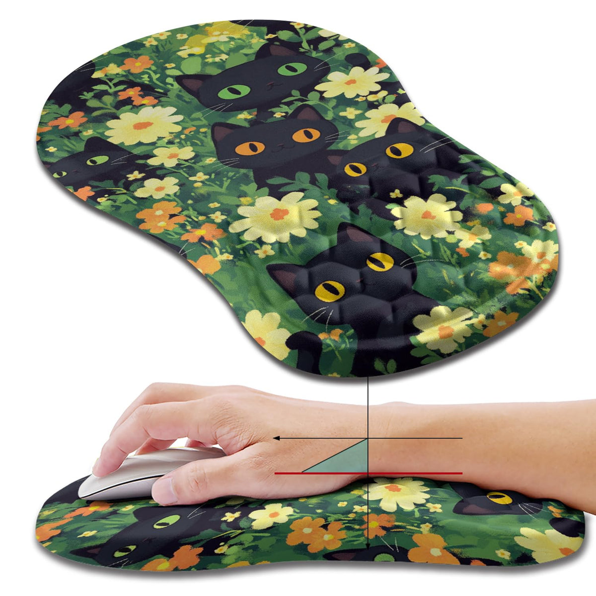 Hokafenle Ergonomic Mouse Pad Wrist Support, Wrist Rest Mousepad for Carpal Tunnel Pain Relief with Integrated Memory Foam Slope Massage Bulge (11.8x7.9 inch,Forest