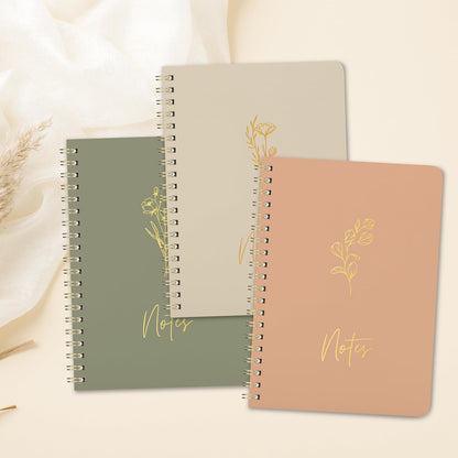 Aesthetic Spiral Notebook Set of 3 For Women - Cute College Ruled Journals