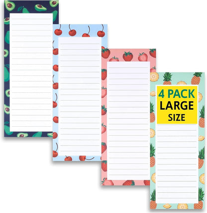 Magnetic Notepads for Refrigerator, 4 Pack Large Grocery List, Fruit