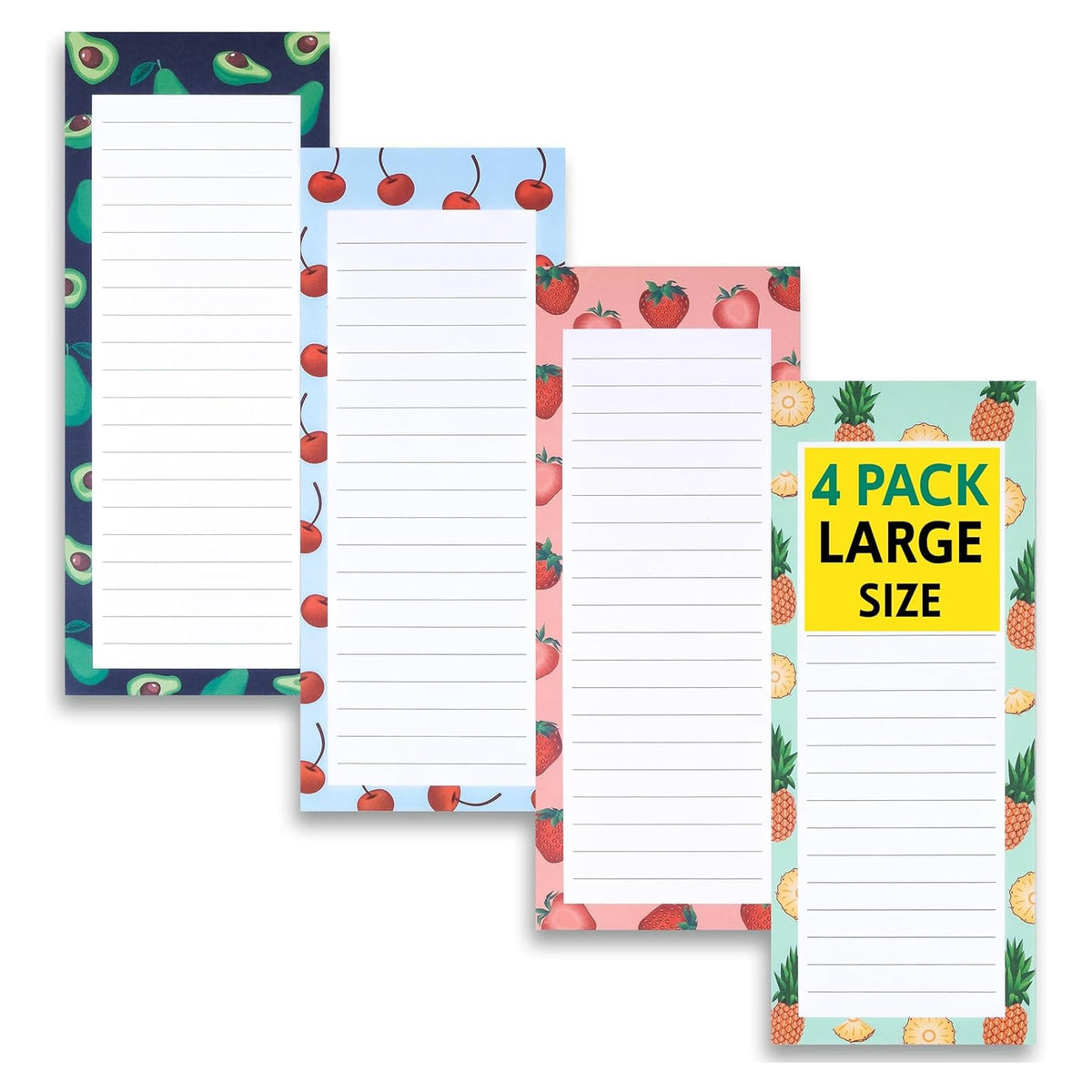 Magnetic Notepads for Refrigerator, 4 Pack Large Grocery List, Fruit