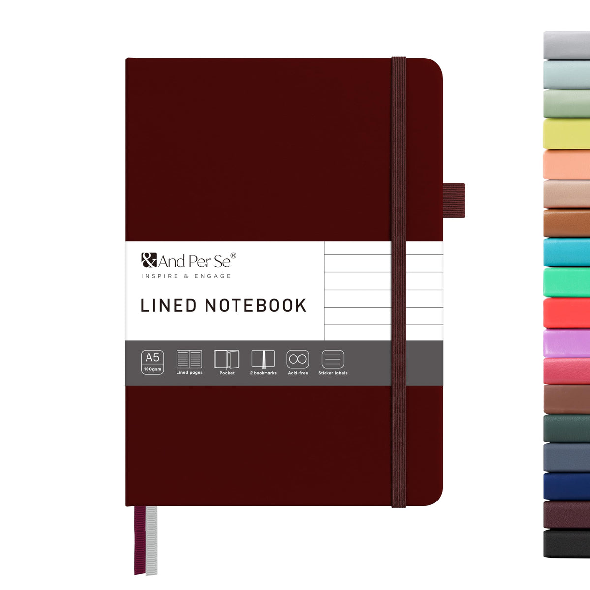 &And Per Se Lined Journal Notebook – A5 Hardcover, 160 Pages 100gsm Thick Paper, College Ruled for Writing - 5.7”x8” (Dark Green)