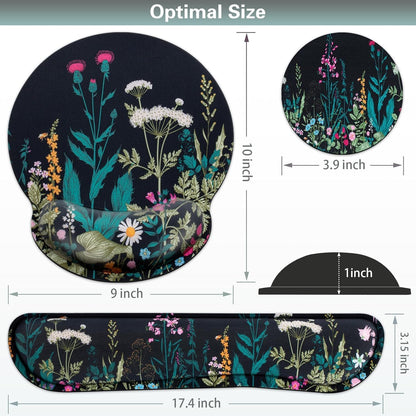 Mouse Pad with Wrist Rest Set, 3-in-1 Wrist Support Mouse Pad Set, Floral