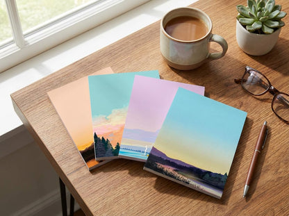 Stonehouse Collection Mountian Notepads - 4 Assorted Nature Scenes Notepads - Mountain Sunests - Shopping List, Teachers, Home, Office, Small Gift -