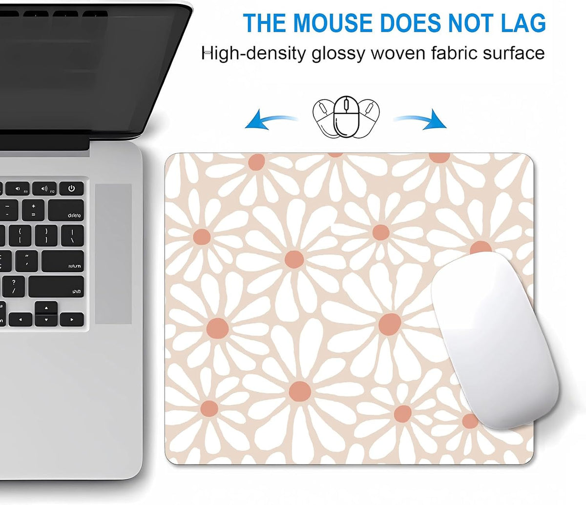 Square Cute Mouse Pad Daisy, Boho Floral Flower Mouse Pads for Desk, Non-Slip Rubber Beige Mousepad Washable Cloth, Minimal Computer Pad Decor Gifts, Coworker Gift for Girls Kids Women, 9.5x7.9 inch