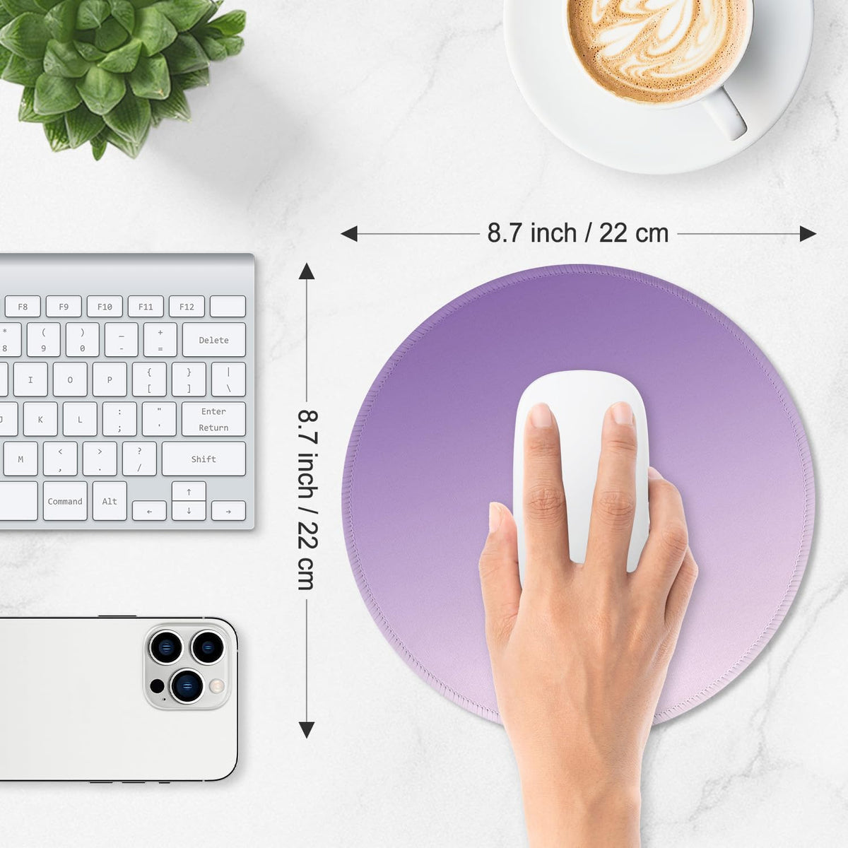 ITNRSIIET Mouse Pad Non-Slip Rubber Base Smooth Surface Stitched Edges Waterproof Durable Compatible with All Mice for Office & Gaming, Desk Accessory, Diameter 8.7 inch, Lavender
