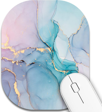 Small Mouse Pad，Mini Mouse Pad 6 x 7 Inch，for Laptop Keyboard Tray Wireless Mouse Home Office Travel，with Non-Slip Rubber Base, Waterproof Mouse Mat，Cyan Blue Marble