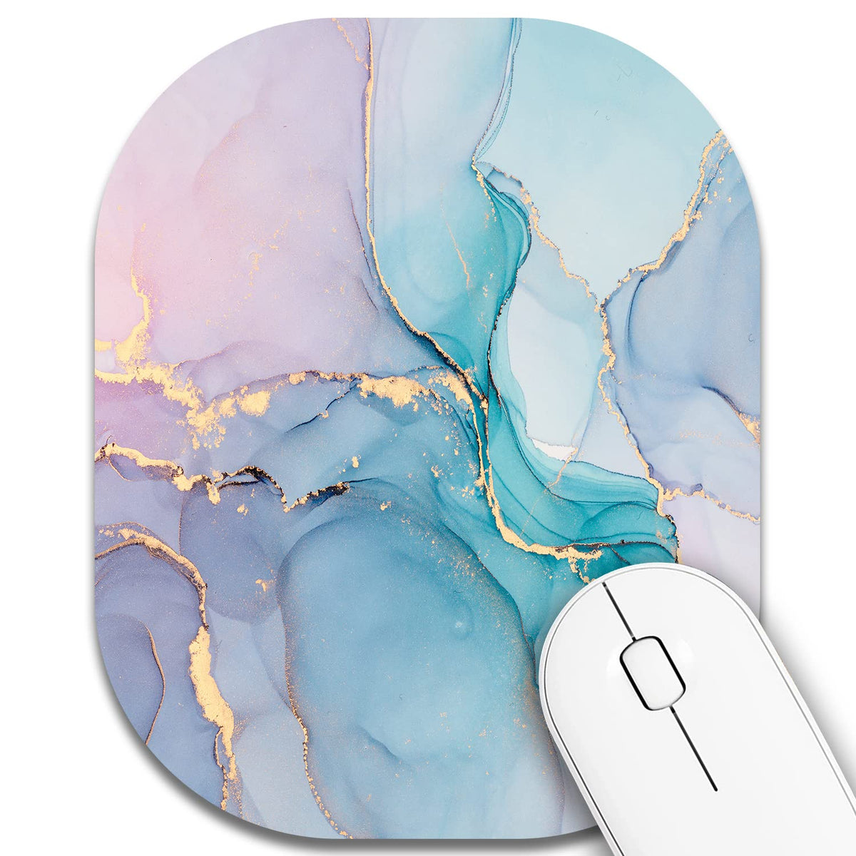 Small Mouse Pad，Mini Mouse Pad 6 x 7 Inch，for Laptop Keyboard Tray Wireless Mouse Home Office Travel，with Non-Slip Rubber Base, Waterproof Mouse Mat，Cyan Blue Marble