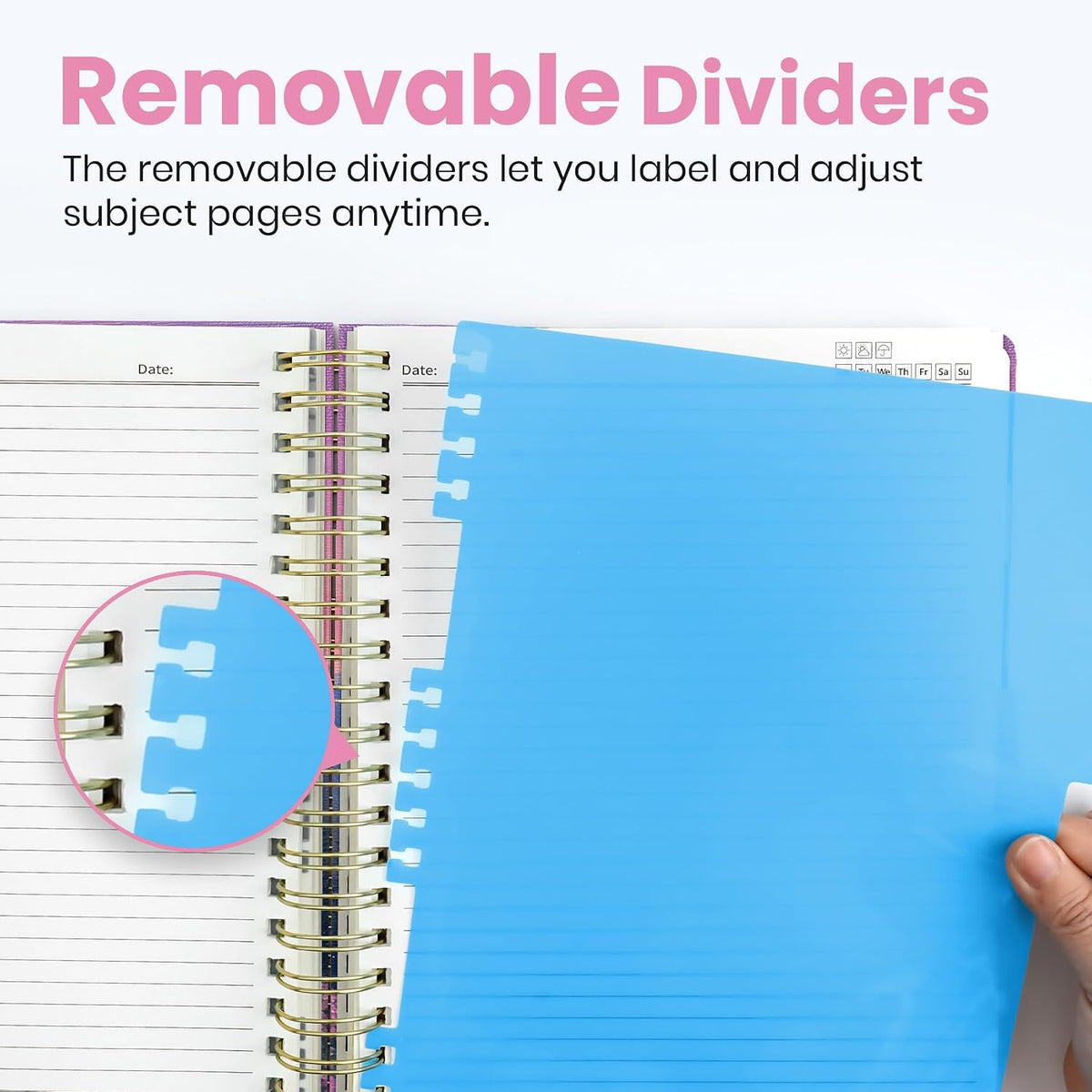 Taja Pretty Large Spiral Lined Notebook for Work with 5 Removable Dividers