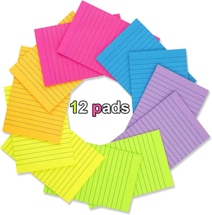 (12 Pack) Lined Sticky Notes 4x6 in,Bright Large Notepads with Lines