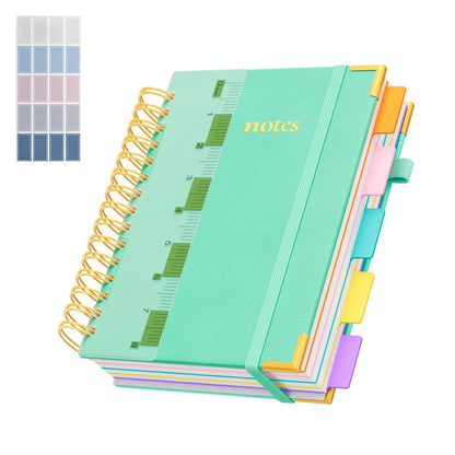 Line Hardcover Spiral Notebook with Removable Dividers Tabs & Ruler, 5 Subject Notebook College Ruled, 300 Page, Large 8"x10" B5 Notebooks for Work School, Lined Journal for Women & Men, Purple