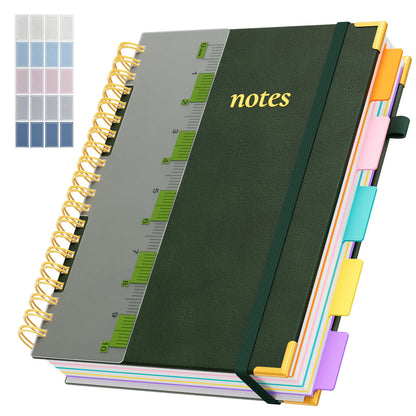 Line Hardcover Spiral Notebook with Removable Dividers Tabs & Ruler, 5 Subject Notebook College Ruled, 300 Page, Large 8"x10" B5 Notebooks for Work School, Lined Journal for Women & Men, Purple